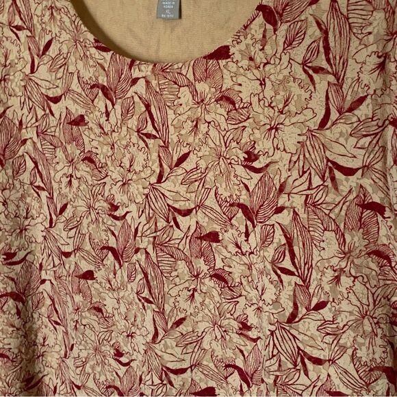 Kate Hill Red and Tan Short Sleeve Pullover Lace Overlay Shirt  Blouse- Size XL - Picture 4 of 7